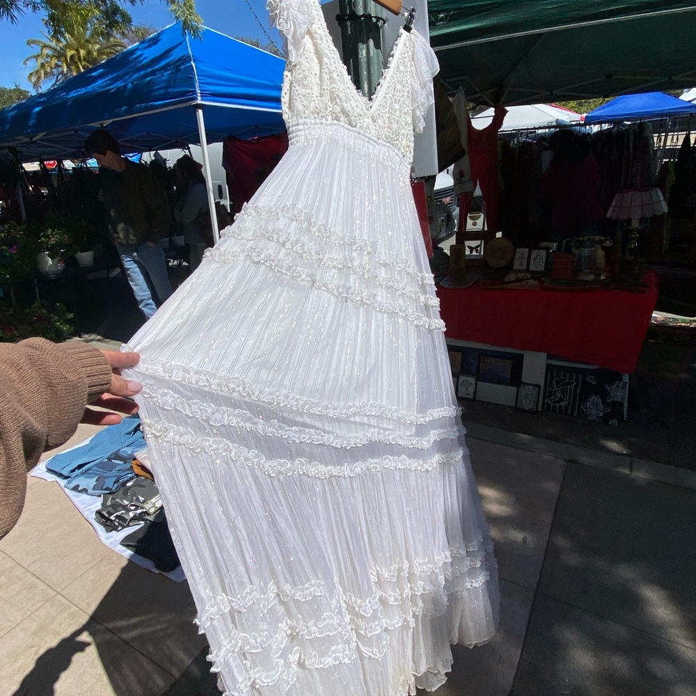 Free people BHDLN gauze white maxi backless crochet dress 7o’s style